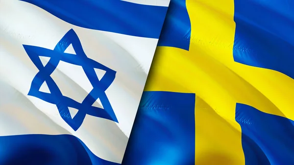 Israel and Sweden flags. 3D Waving flag design. Israel Sweden flag, picture, wallpaper. Israel vs Sweden image,3D rendering. Israel Sweden relations alliance and Trade,travel,tourism concep