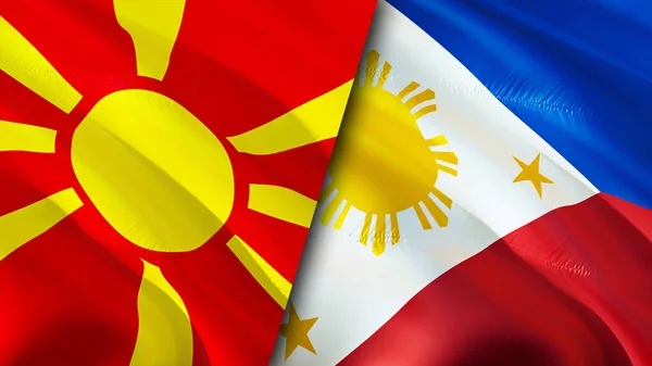 North Macedonia and Philippines flags. 3D Waving flag design. North Macedonia Philippines flag, picture, wallpaper. North Macedonia vs Philippines image,3D rendering. North Macedonia Philippine