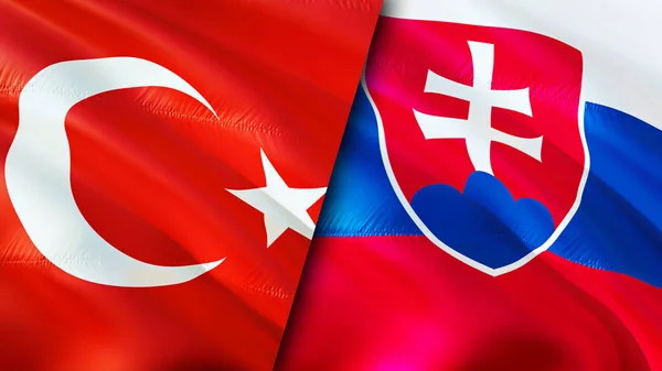 Turkey Slovakia Flags Waving Flag Design Turkey Slovakia Flag Picture — Foto de Stock