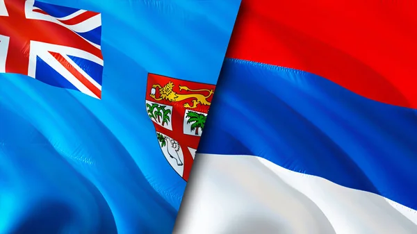 斐济和塞尔维亚的国旗 3D波浪旗帜设计 斐济塞尔维亚国旗 斐济对塞尔维亚图像 3D渲染 斐济塞尔维亚关系联盟与贸易 — 图库照片