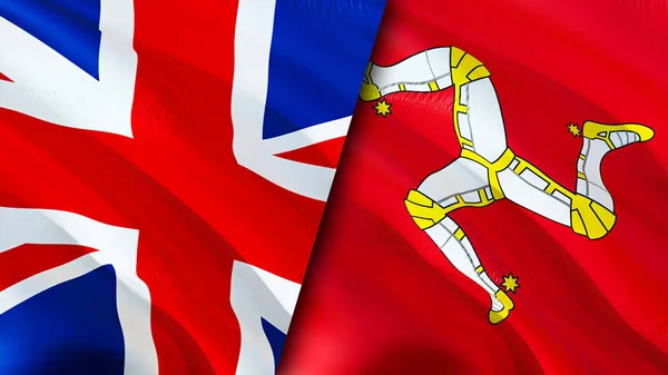 United Kingdom and Isle of Man flags. 3D Waving flag design. United Kingdom Isle of Man flag, picture, wallpaper. United Kingdom vs Isle of Man image,3D rendering. United Kingdom Isle of Ma