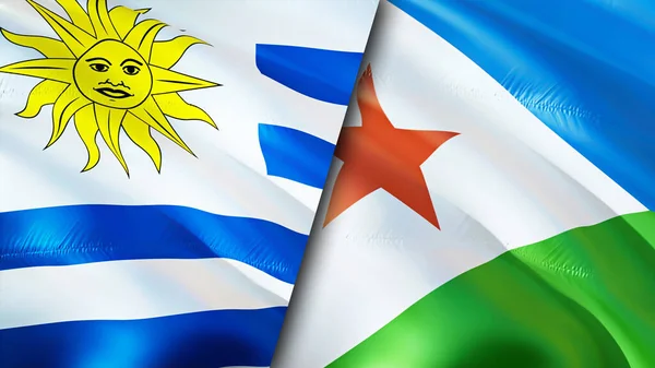 Flaggen Von Uruguay Und Dschibuti Fahnenschwenken Design Uruguay Djibouti Flagge — Stockfoto