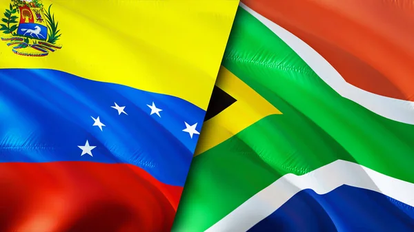 Venezuela and South Africa flags. 3D Waving flag design. Venezuela South Africa flag, picture, wallpaper. Venezuela vs South Africa image,3D rendering. Venezuela South Africa relations alliance an