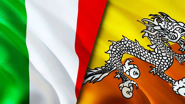 Italië Bhutan Vlaggen Waving Vlag Ontwerp Italië Bhutan Vlag Foto — Stockfoto