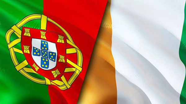 Portugal Cote Ivoire Flags Waving Flag Design Portugal Cote Ivoire — Stock Photo, Image