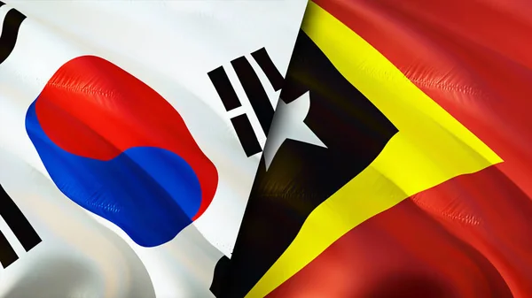 South Korea East Timor Flags Waving Flag Design South Korea — Stock Photo, Image