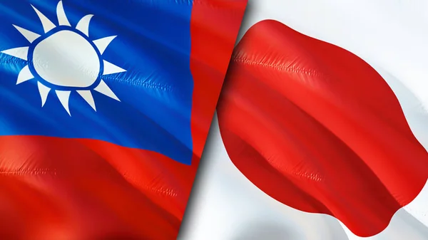Taiwan and Japan flags. 3D Waving flag design. Taiwan Japan flag, picture, wallpaper. Taiwan vs Japan image,3D rendering. Taiwan Japan relations alliance and Trade,travel,tourism concep
