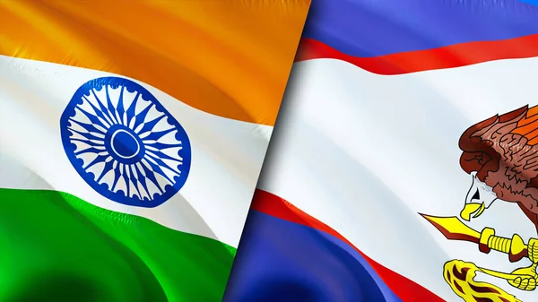 India and American Samoa flags. 3D Waving flag design. India American Samoa flag, picture, wallpaper. India vs American Samoa image,3D rendering. India American Samoa relations alliance an