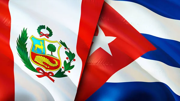 Peru Cuba Flags Waving Flag Design Peru Cuba Flag Picture — Stockfoto