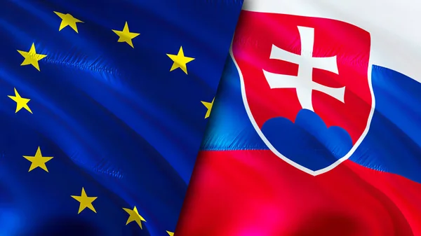 Banderas Unión Europea Eslovaquia Diseño Banderas Waving Unión Europea Bandera — Foto de Stock