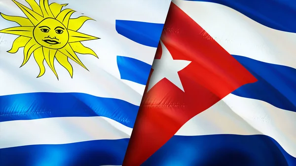 Uruguay Och Kuba Flaggorna Viftande Flagga Design Uruguay Kuba Flagga — Stockfoto