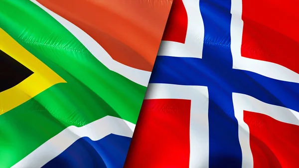 South Africa and Norway flags. 3D Waving flag design. South Africa Norway flag, picture, wallpaper. South Africa vs Norway image,3D rendering. South Africa Norway relations alliance an