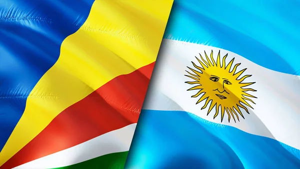 Seychelles and Argentina flags. 3D Waving flag design. Seychelles Argentina flag, picture, wallpaper. Seychelles vs Argentina image,3D rendering. Seychelles Argentina relations alliance an