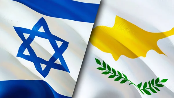 Israel and Cyprus flags. 3D Waving flag design. Israel Cyprus flag, picture, wallpaper. Israel vs Cyprus image,3D rendering. Israel Cyprus relations alliance and Trade,travel,tourism concep