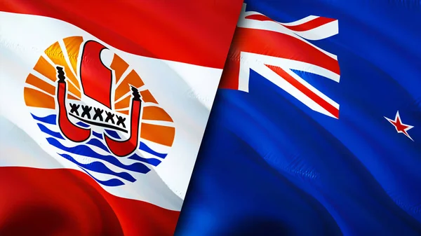 Французька Полінезія Прапори Нової Зеландії Waving Flag Французький Полінезія Прапор — стокове фото