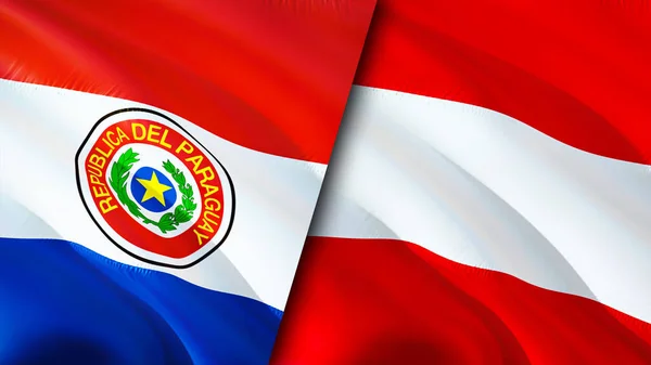 Paraguay and Austria flags. 3D Waving flag design. Paraguay Austria flag, picture, wallpaper. Paraguay vs Austria image,3D rendering. Paraguay Austria relations alliance and Trade,travel,touris