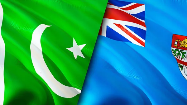 巴基斯坦和斐济的国旗 3D波浪旗帜设计 巴基斯坦国旗 巴基斯坦对斐济的图像 3D渲染 巴基斯坦斐济关系联盟与贸易 — 图库照片