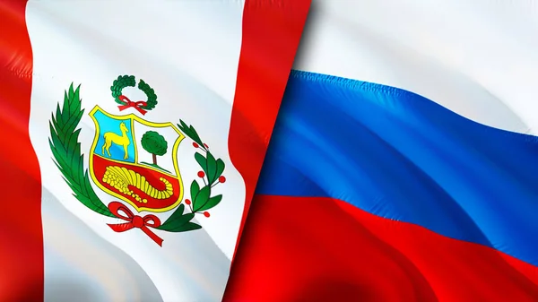 Peru and Russia flags. 3D Waving flag design. Peru Russia flag, picture, wallpaper. Peru vs Russia image,3D rendering. Peru Russia relations alliance and Trade,travel,tourism concep