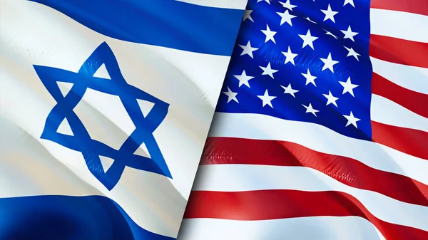 Bandiere Israele Stati Uniti Progettazione Bandiera Sventolante Israele Stati Uniti — Foto Stock
