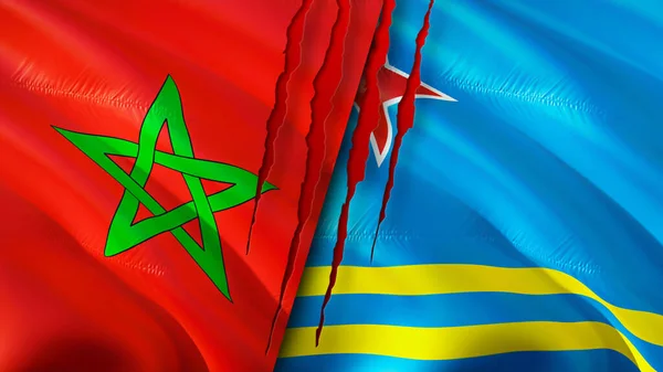 Marokko Und Aruba Flaggen Mit Narbenkonzept Fahnenschwenken Rendering Marokko Und — Stockfoto