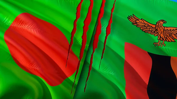 Banglades Zambia Zászlók Sebhely Koncepcióval Lengő Zászló Renderelés Banglades Zambia — Stock Fotó