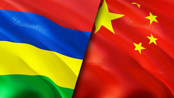 Mauritius and China flags. 3D Waving flag design. Mauritius China flag, picture, wallpaper. Mauritius vs China image,3D rendering. Mauritius China relations alliance and Trade,travel,tourism concep