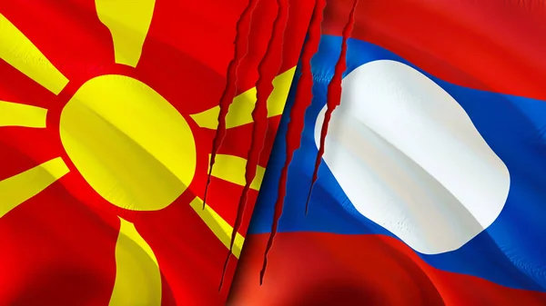 North Macedonia Laos Flags Scar Concept Waving Flag Rendering North — Stock Photo, Image