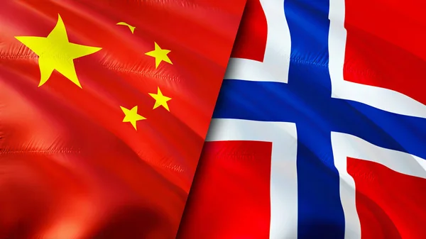 China and Norway flags. 3D Waving flag design. China Norway flag, picture, wallpaper. China vs Norway image,3D rendering. China Norway relations alliance and Trade,travel,tourism concep