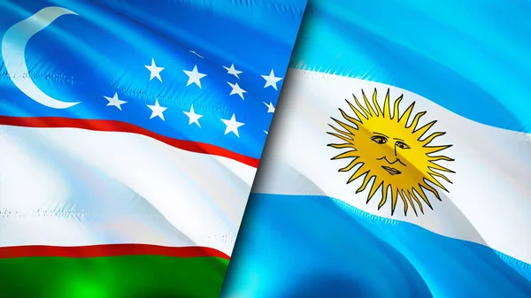 Bandeiras Usbequistão Argentina Acenando Design Bandeira Uzbequistão Argentina Bandeira Foto — Fotografia de Stock
