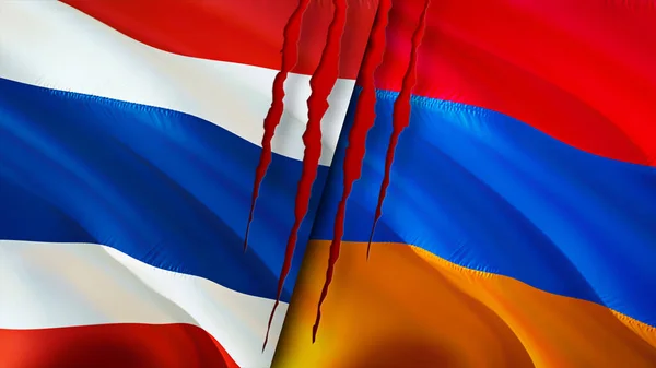 Thailand Armenia Flags Scar Concept Waving Flag Rendering Thailand Armenia — Stock Photo, Image