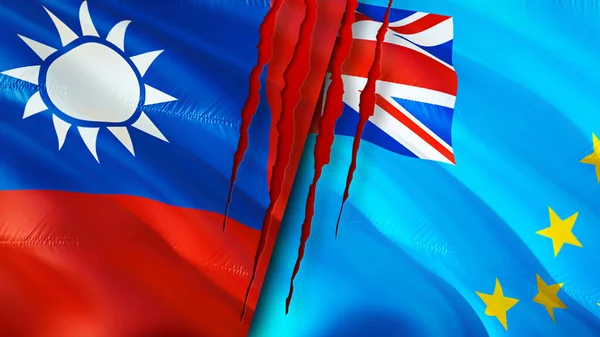 Taiwan Tuvalu Flags Scar Concept Waving Flag Rendering Taiwan Tuvalu — Stock Photo, Image