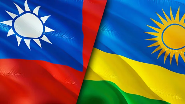 Taiwan and Rwanda flags. 3D Waving flag design. Taiwan Rwanda flag, picture, wallpaper. Taiwan vs Rwanda image,3D rendering. Taiwan Rwanda relations alliance and Trade,travel,tourism concep