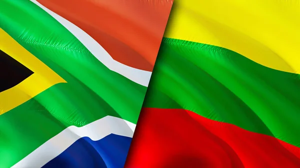 Banderas Sudáfrica Lituania Diseño Banderas Waving Sudáfrica Lituania Bandera Foto — Foto de Stock
