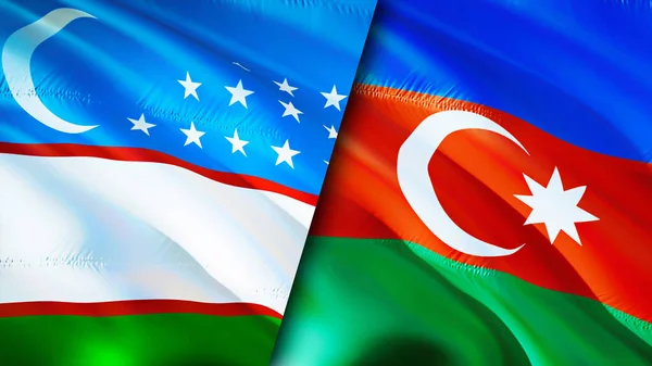 Uzbekistan and Azerbaijan flags. 3D Waving flag design. Uzbekistan Azerbaijan flag, picture, wallpaper. Uzbekistan vs Azerbaijan image,3D rendering. Uzbekistan Azerbaijan relations alliance an