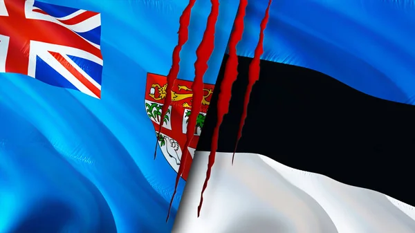 Fidzsi Észtország Zászlók Sebhely Koncepció Lengő Zászló Renderelés Fidzsi Észtország — Stock Fotó