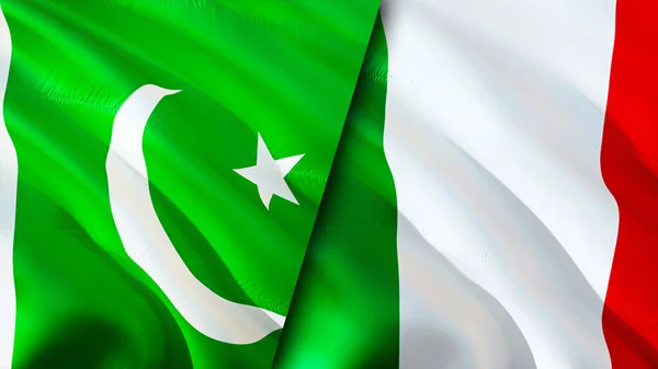 파키스탄과 이탈리아의 국기입니다 웨이브 디자인 파키스탄 파키스탄 이탈리아 이미지 렌더링 — 스톡 사진