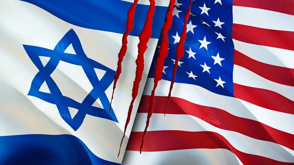 Flagi Izraela Usa Blizną Machanie Flagą Renderowanie Koncepcja Konfliktu Izraelu — Zdjęcie stockowe