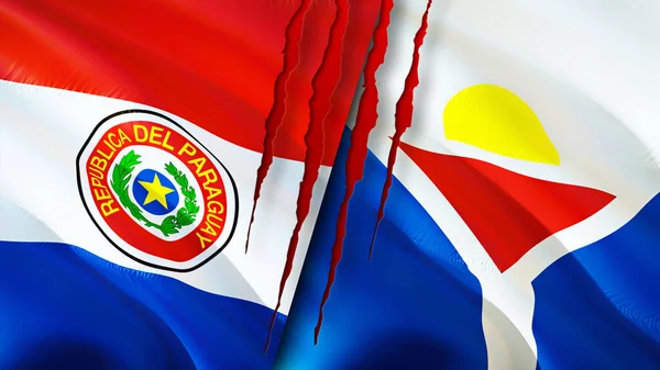 Paraguay Saint Martin Flags Scar Concept Waving Flag Rendering Paraguay — Stock Photo, Image