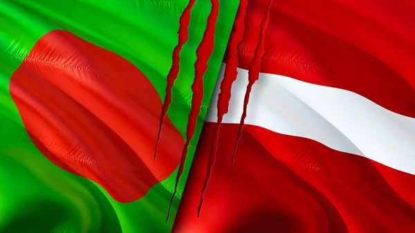 Bandiere Bangladesh Lettonia Con Concetto Cicatrice Bandiera Sventolante Rendering Concetto — Foto Stock