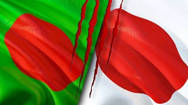 Bangladesch Und Japan Flaggen Mit Narbenkonzept Fahnenschwenken Rendering Bangladesch Und — Stockfoto