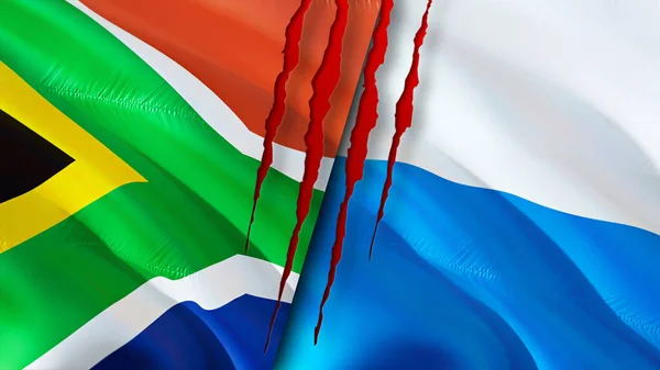 África Sul San Marino Bandeiras Com Conceito Cicatriz Bandeira Ondulada — Fotografia de Stock