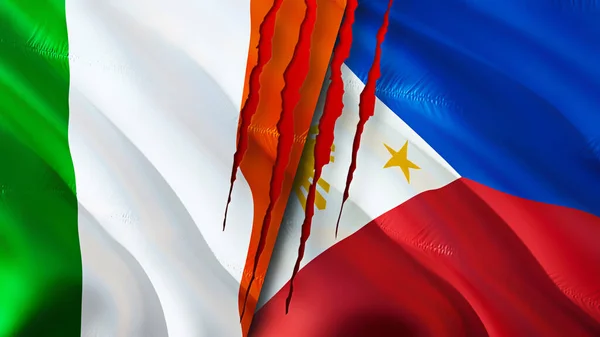 Rlanda Filipinler Yara Izi Olan Bayraklar Bayrak Sallama Rlanda Filipinler — Stok fotoğraf