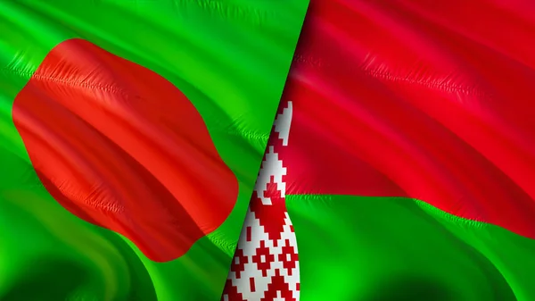 Bangladesh and Belarus flags. 3D Waving flag design. Bangladesh Belarus flag, picture, wallpaper. Bangladesh vs Belarus image,3D rendering. Bangladesh Belarus relations alliance an
