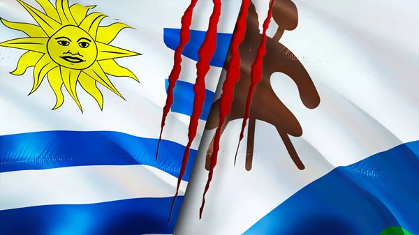 Uruguay Lesotho Flags Scar Concept Waving Flag Rendering Uruguay Lesotho — Stock Photo, Image