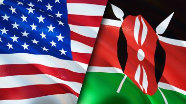 ABD ve Kenya bayrakları. 3 boyutlu dalgalanan bayrak tasarımı. USA Kenya bayrağı, resim, duvar kağıdı. ABD, Kenya 'ya karşı görüntü, 3D görüntüleme. ABD Kenya ilişkileri ittifak ve ticaret, seyahat, turizm konsepti