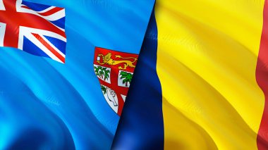 Fiji ve Chad bayrakları. 3 boyutlu dalgalanan bayrak tasarımı. Fiji Chad bayrağı, resim, duvar kağıdı. Fiji, Chad 'e karşı. Görüntü 3 boyutlu. Fiji Çad ilişkileri ittifak ve ticaret, seyahat, turizm konsepti