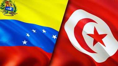 Venezuela ve Tunus bayrakları. 3 boyutlu dalgalanan bayrak tasarımı. Venezuela Tunus bayrağı, resim, duvar kağıdı. Venezuela Tunus 'a karşı, görüntü 3 boyutlu. Venezuela Tunus ilişkileri ittifak ve ticaret, seyahat, turnuva