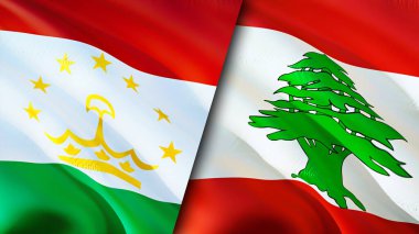 Tacikistan ve Lübnan bayrakları. 3 boyutlu dalgalanan bayrak tasarımı. Tacikistan Lübnan bayrağı, resim, duvar kağıdı. Tacikistan, Lübnan imajına karşı, 3 boyutlu canlandırma. Tacikistan Lübnan ilişkileri ittifakı