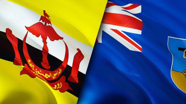Brunei ve Montserrat bayrakları. 3 boyutlu dalgalanan bayrak tasarımı. Brunei Montserrat bayrağı, resim, duvar kağıdı. Brunei Montserrat 'a karşı, görüntü 3 boyutlu. Brunei Montserrat ilişkileri ittifak ve ticaret, seyahat, turnuva