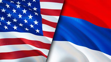 ABD ve Sırbistan bayrakları. 3 boyutlu dalgalanan bayrak tasarımı. ABD Sırbistan bayrağı, resmi, duvar kağıdı. ABD, Sırbistan 'a karşı imaj, 3D görüntüleme. ABD Sırbistan ile ilişkiler ittifak ve Ticaret, seyahat ve turizm konsepti